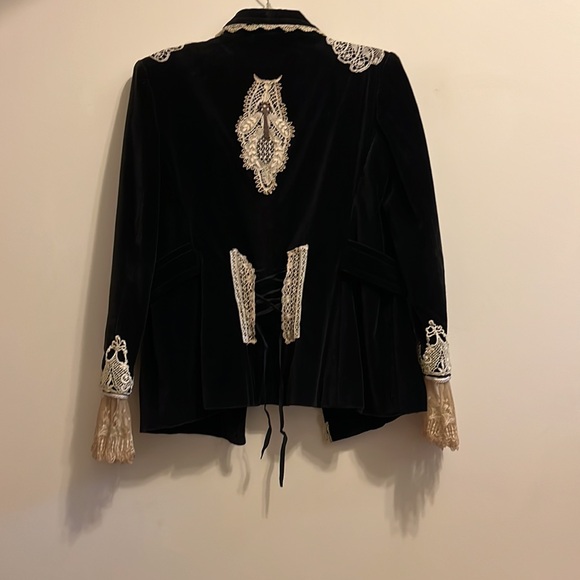 Custom Vintage Antique Lace Black Velvet Jacket - Picture 7 of 15